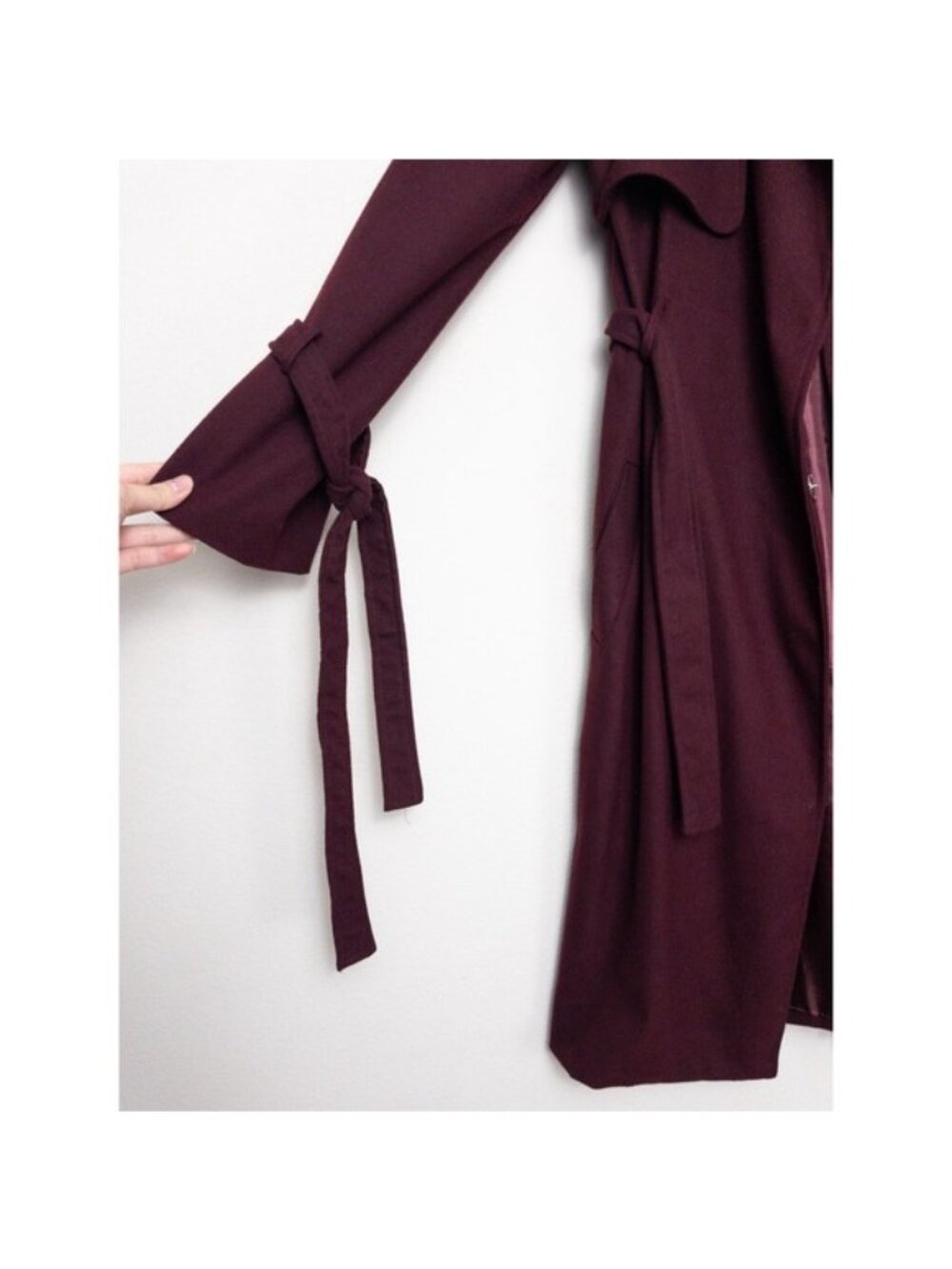 NEW J.O.A Belted Trench Coat S Burgundy Maroon Tie Cuff Double Breasted Utility - Picture 8 of 12